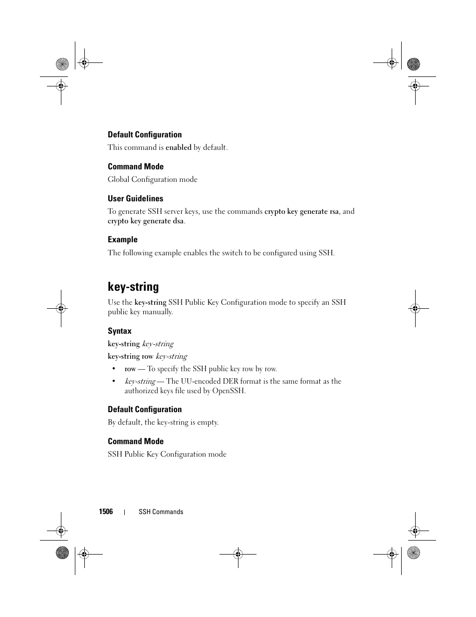 Default configuration, Command mode, User guidelines | Example, Key-string, Syntax | Dell POWEREDGE M1000E User Manual | Page 1510 / 1682