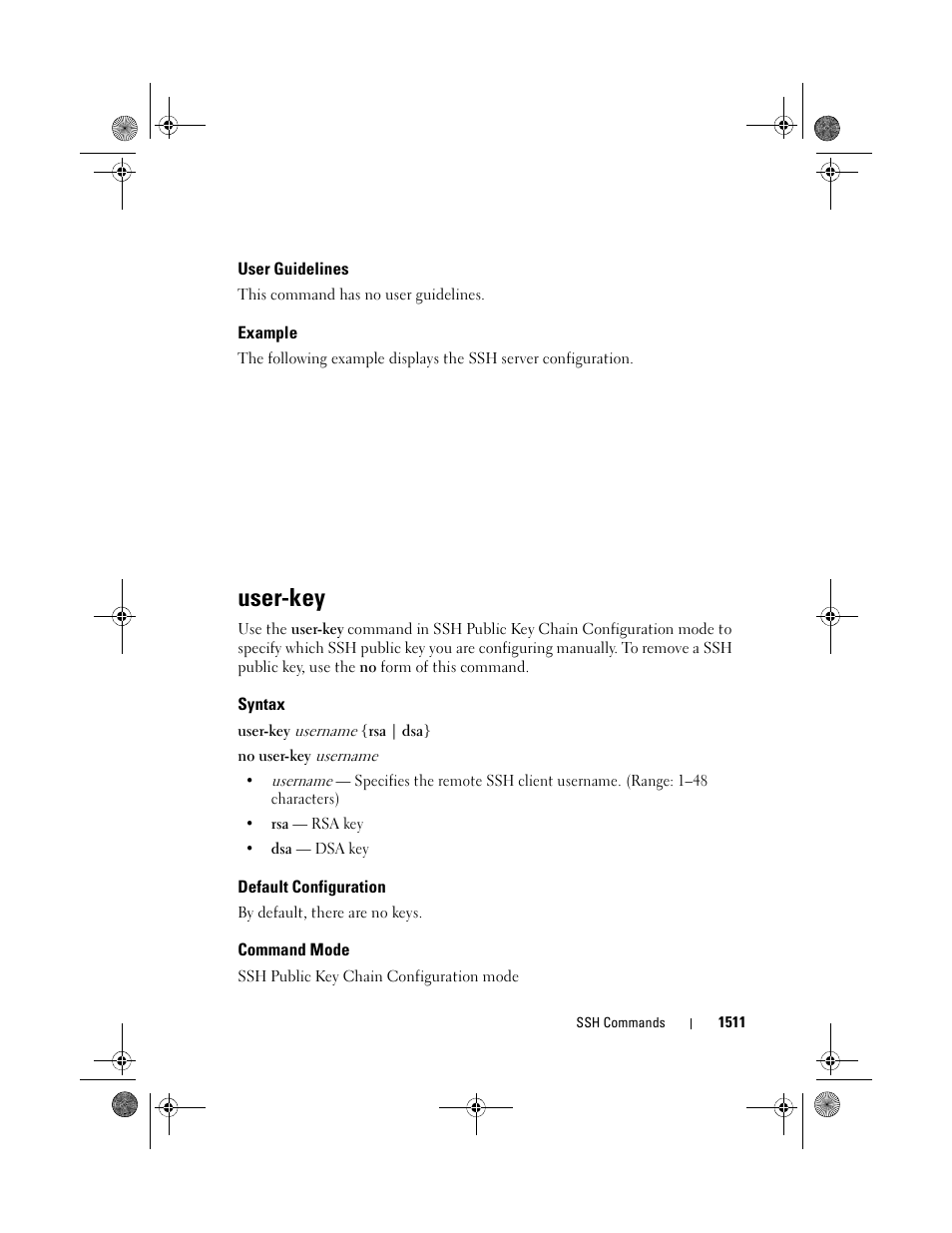 User guidelines, Example, User-key | Syntax, Default configuration, Command mode | Dell POWEREDGE M1000E User Manual | Page 1515 / 1682