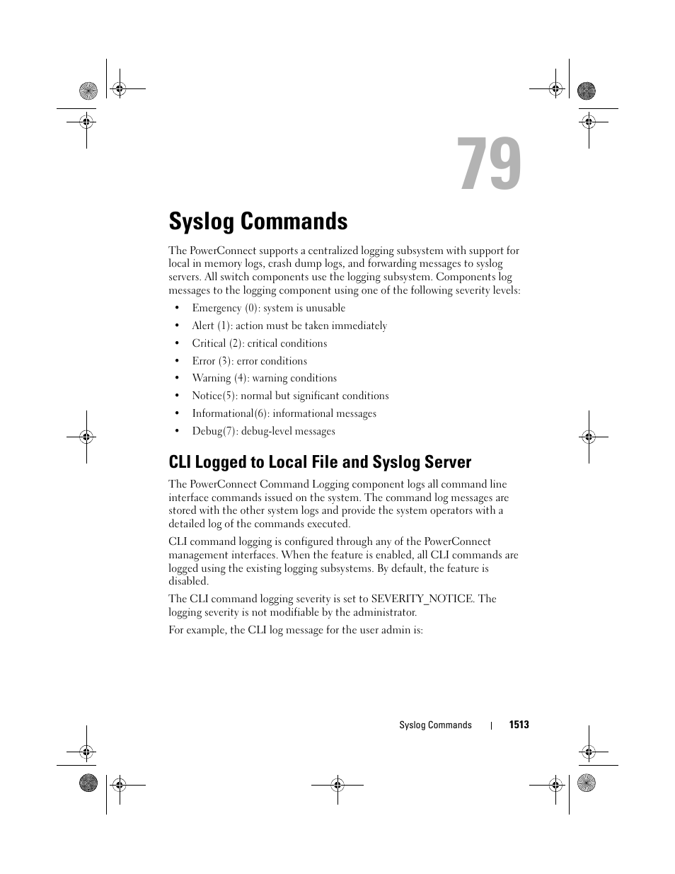 Syslog commands, Cli logged to local file and syslog server | Dell POWEREDGE M1000E User Manual | Page 1517 / 1682