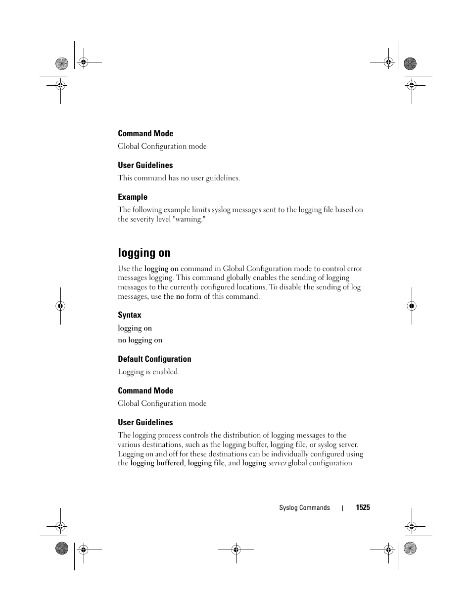 Command mode, User guidelines, Example | Logging on, Syntax, Default configuration | Dell POWEREDGE M1000E User Manual | Page 1529 / 1682
