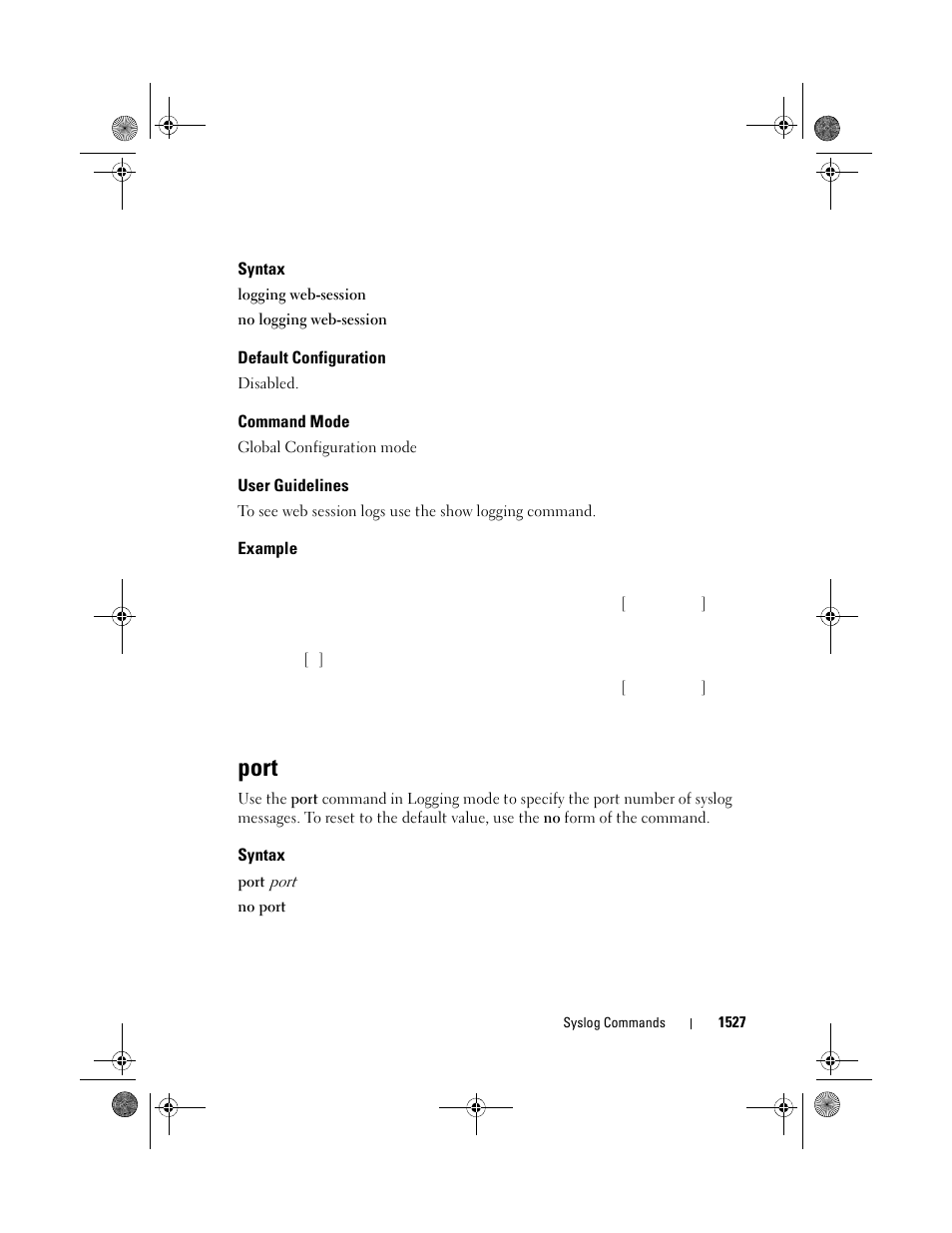 Syntax, Default configuration, Command mode | User guidelines, Example, Port | Dell POWEREDGE M1000E User Manual | Page 1531 / 1682