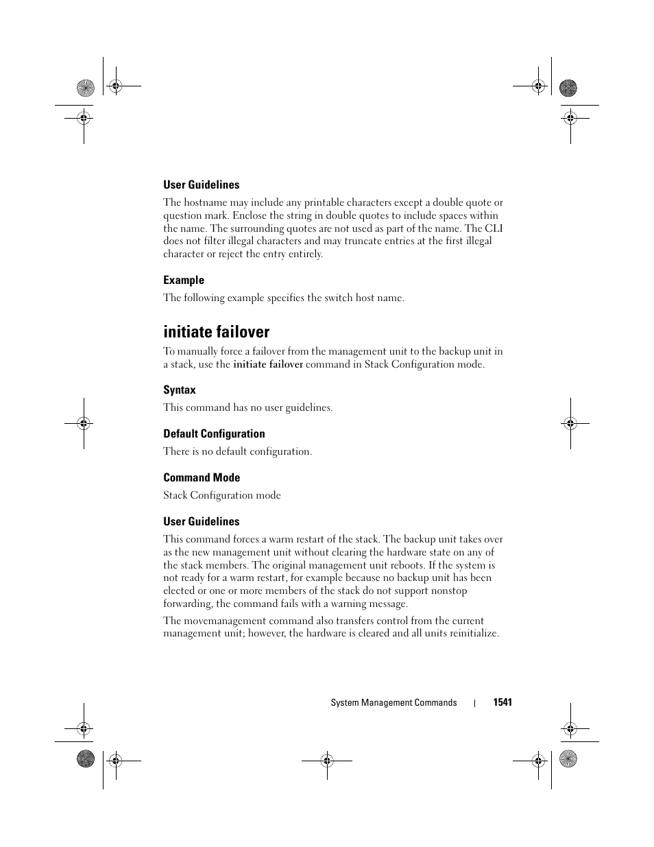 User guidelines, Example, Syntax | Default configuration, Command mode, Initiate failover | Dell POWEREDGE M1000E User Manual | Page 1545 / 1682