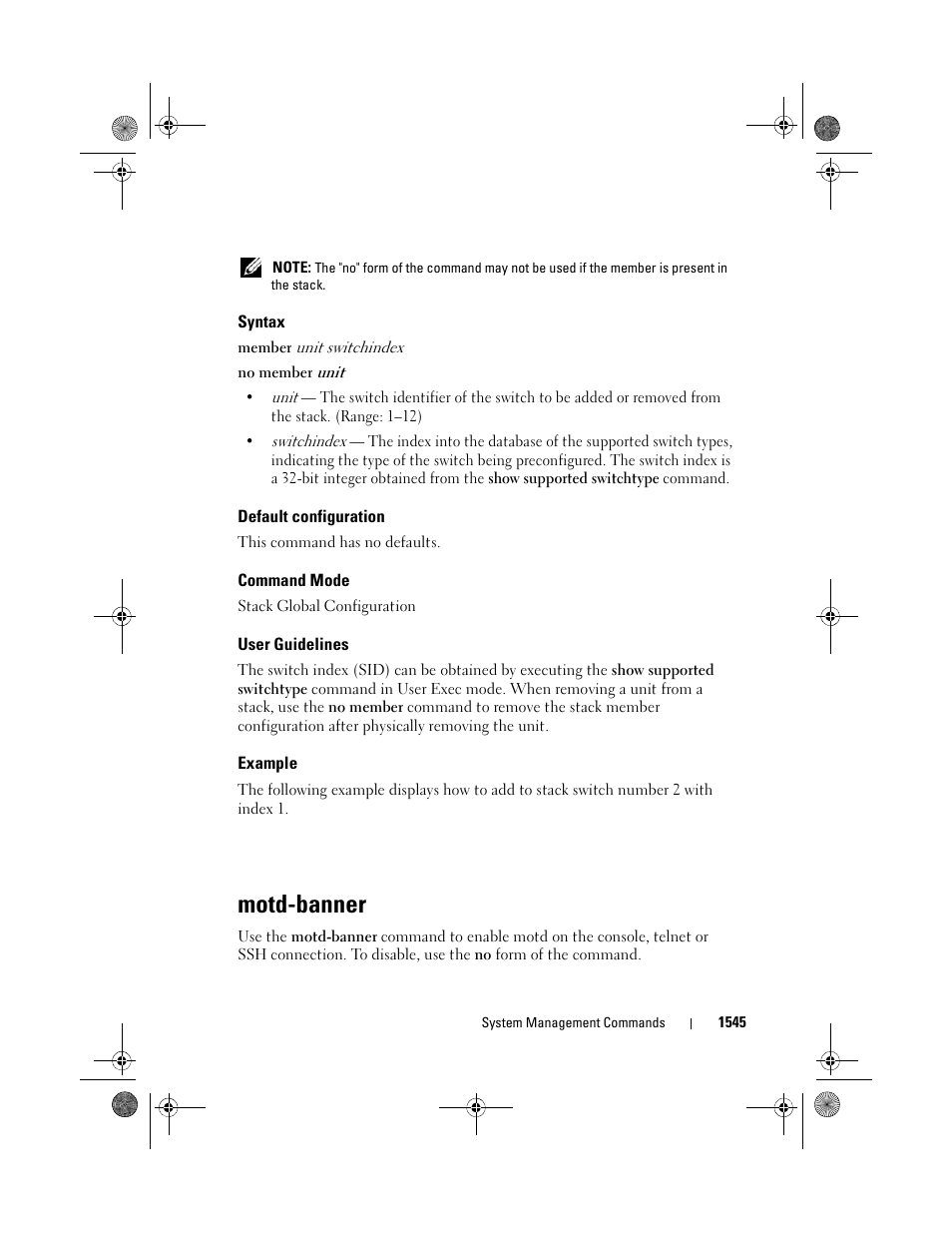 Syntax, Default configuration, Command mode | User guidelines, Example, Motd-banner | Dell POWEREDGE M1000E User Manual | Page 1549 / 1682