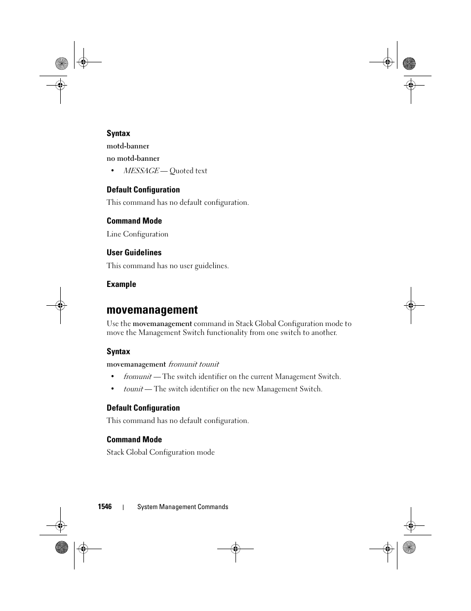 Syntax, Default configuration, Command mode | User guidelines, Example, Movemanagement | Dell POWEREDGE M1000E User Manual | Page 1550 / 1682