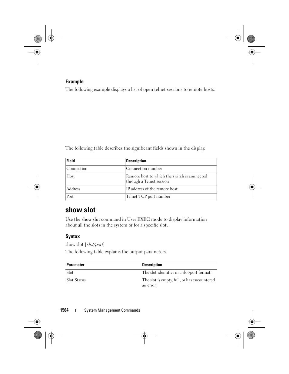 Example, Show slot, Syntax | Dell POWEREDGE M1000E User Manual | Page 1568 / 1682