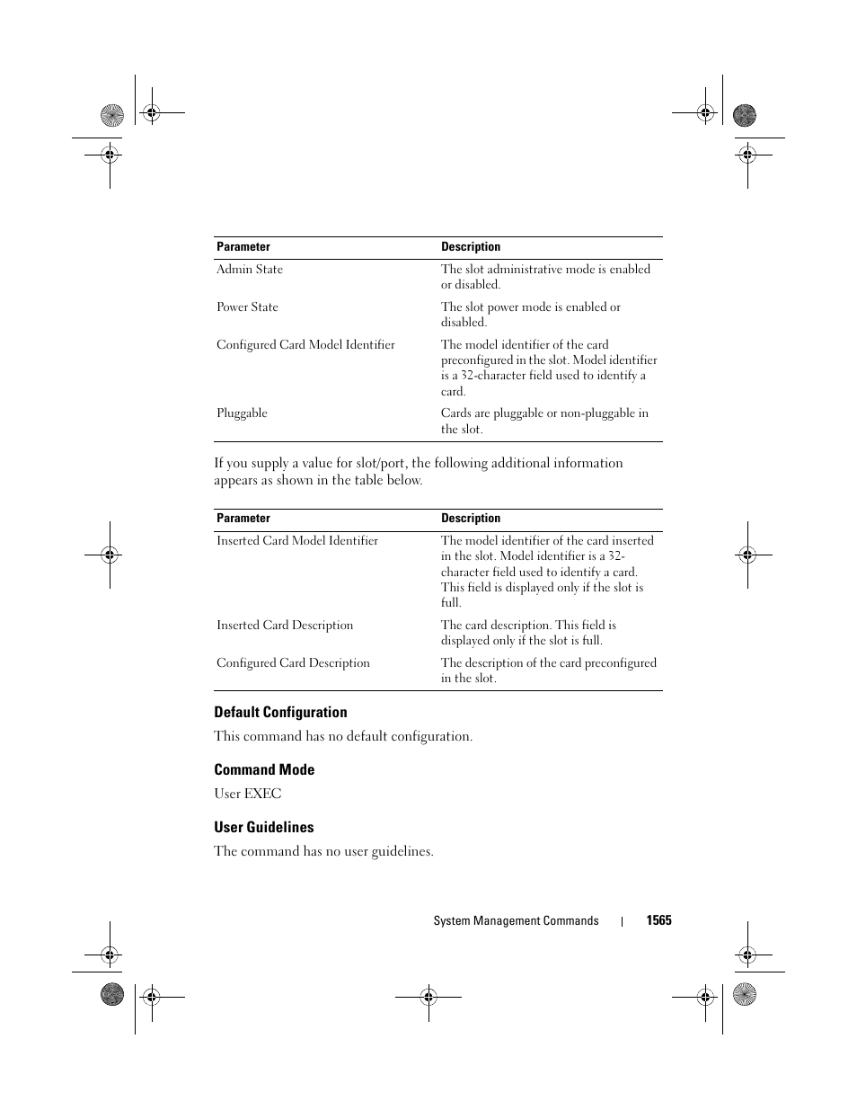 Default configuration, Command mode, User guidelines | Dell POWEREDGE M1000E User Manual | Page 1569 / 1682