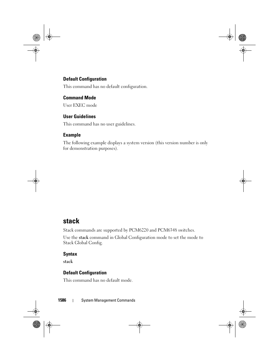 Default configuration, Command mode, User guidelines | Example, Stack, Syntax | Dell POWEREDGE M1000E User Manual | Page 1590 / 1682