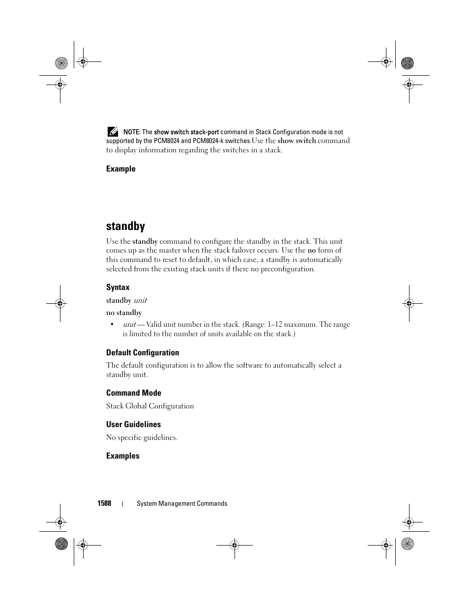 Example, Standby, Syntax | Default configuration, Command mode, User guidelines, Examples | Dell POWEREDGE M1000E User Manual | Page 1592 / 1682