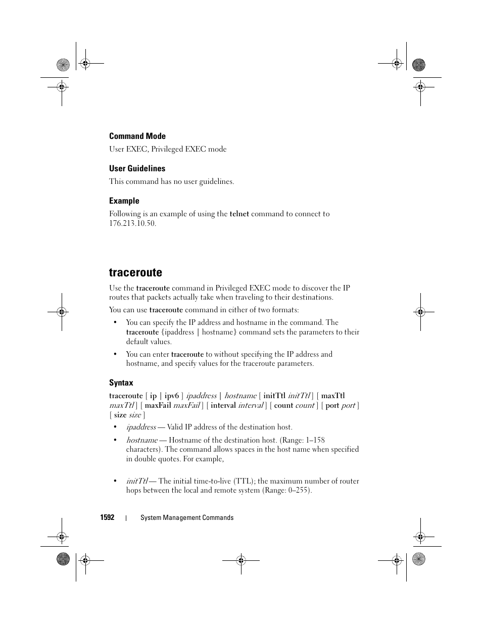 Command mode, User guidelines, Example | Traceroute, Syntax | Dell POWEREDGE M1000E User Manual | Page 1596 / 1682