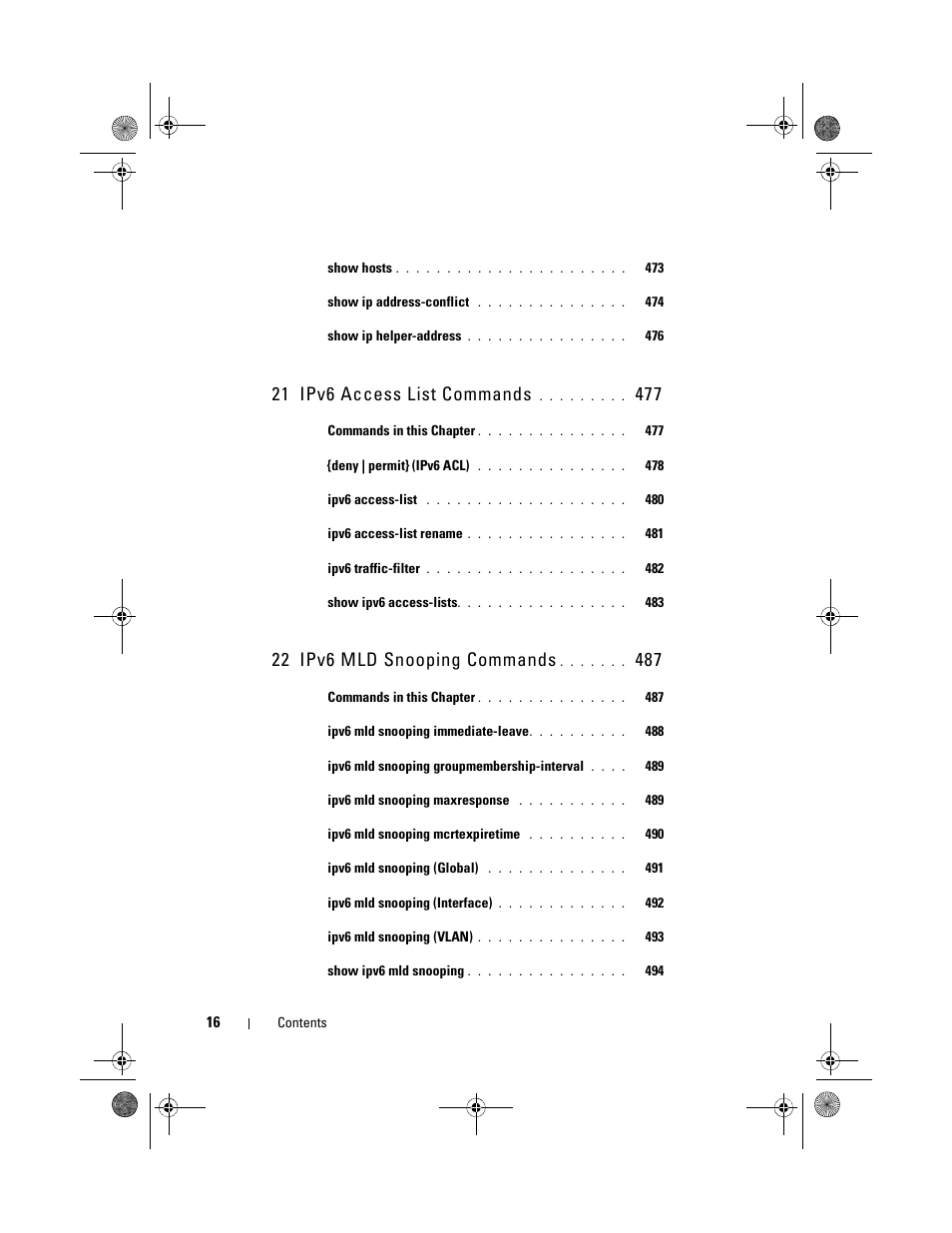 21 ipv6 access list commands, 22 ipv6 mld snooping commands | Dell POWEREDGE M1000E User Manual | Page 16 / 1682