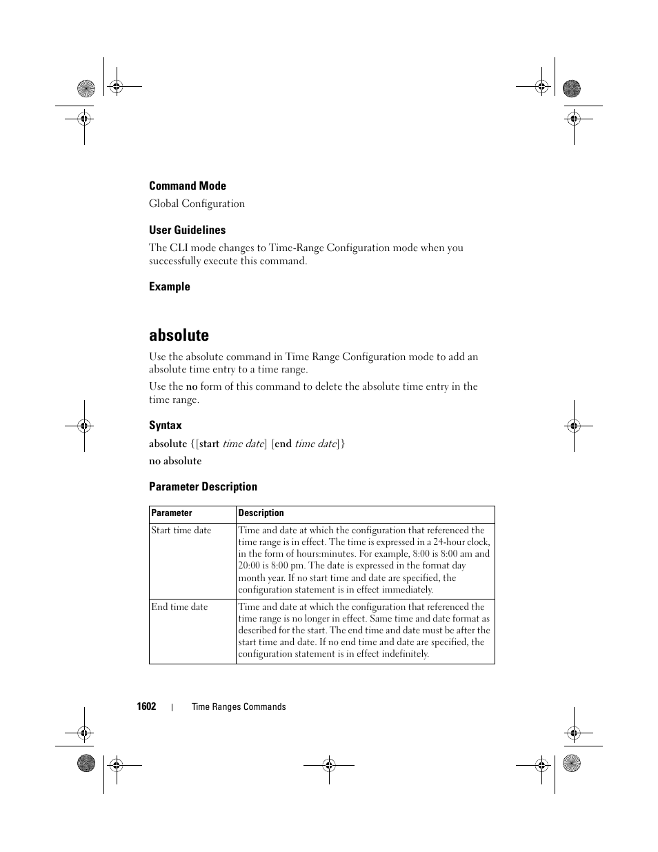 Command mode, User guidelines, Example | Absolute, Syntax, Parameter description | Dell POWEREDGE M1000E User Manual | Page 1606 / 1682