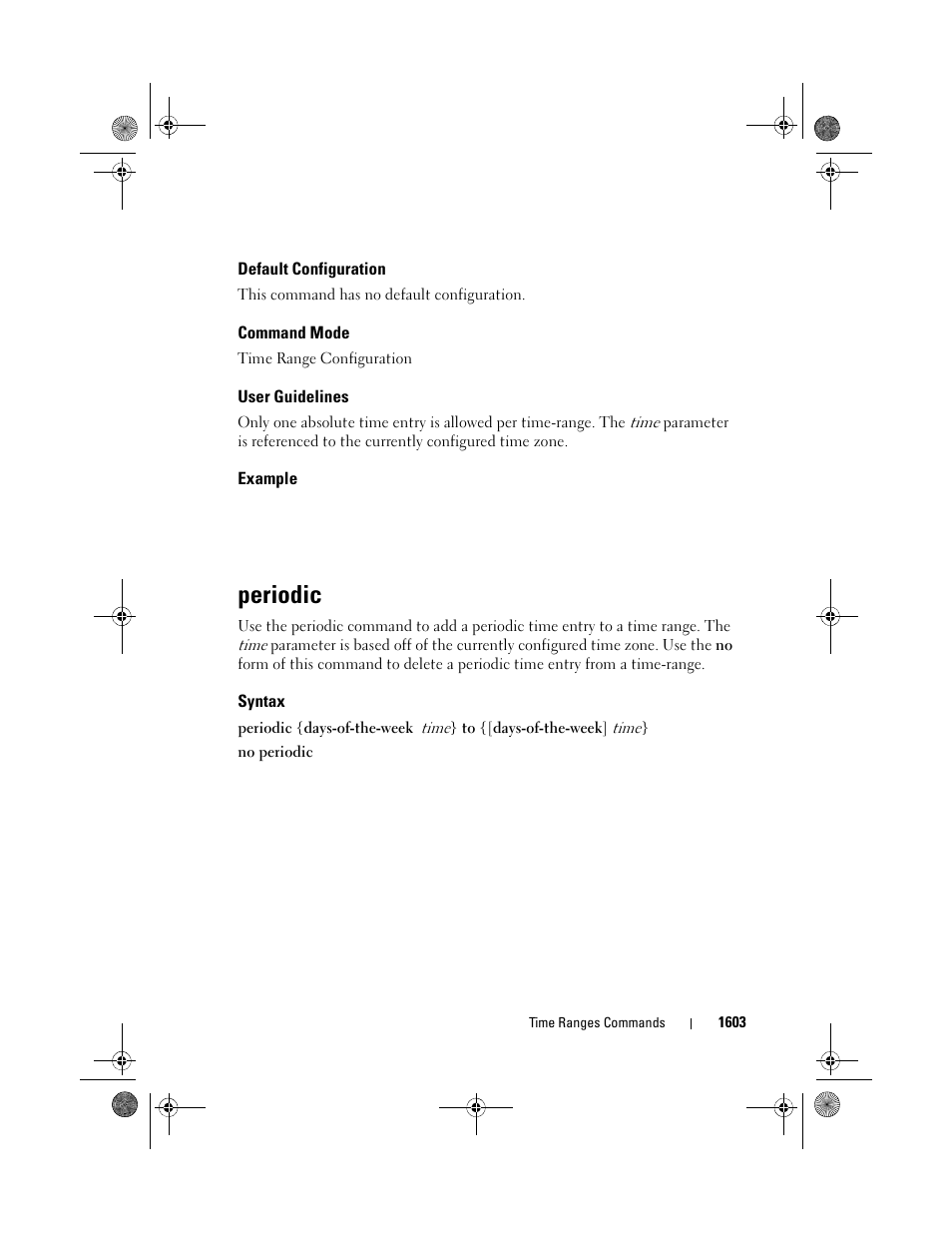 Default configuration, Command mode, User guidelines | Example, Periodic, Syntax | Dell POWEREDGE M1000E User Manual | Page 1607 / 1682