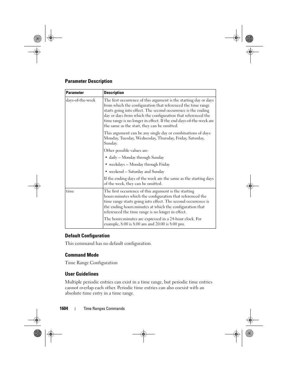 Parameter description, Default configuration, Command mode | User guidelines | Dell POWEREDGE M1000E User Manual | Page 1608 / 1682