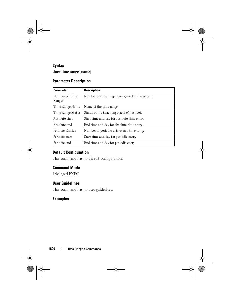 Syntax, Parameter description, Default configuration | Command mode, User guidelines, Examples | Dell POWEREDGE M1000E User Manual | Page 1610 / 1682