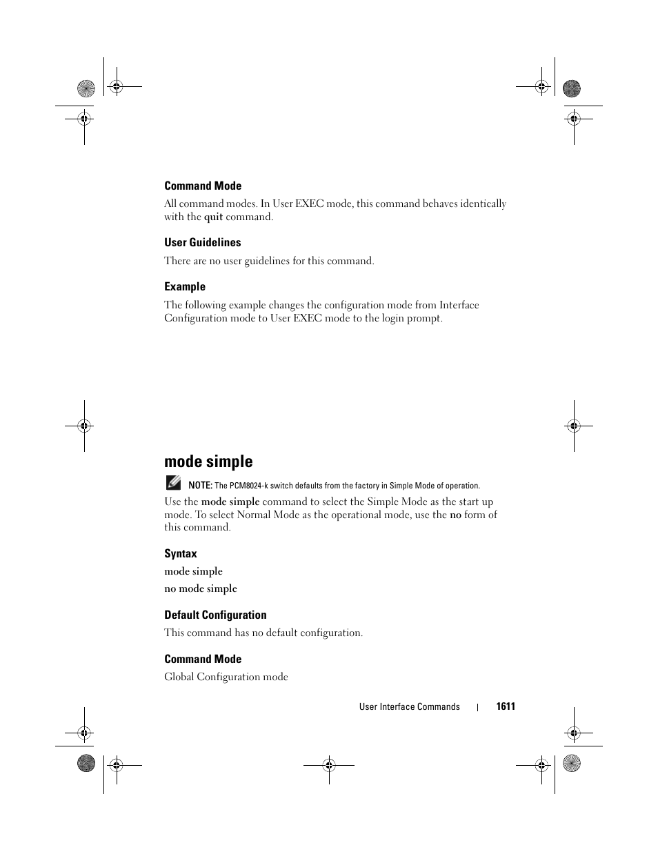 Command mode, User guidelines, Example | Mode simple, Syntax, Default configuration | Dell POWEREDGE M1000E User Manual | Page 1615 / 1682