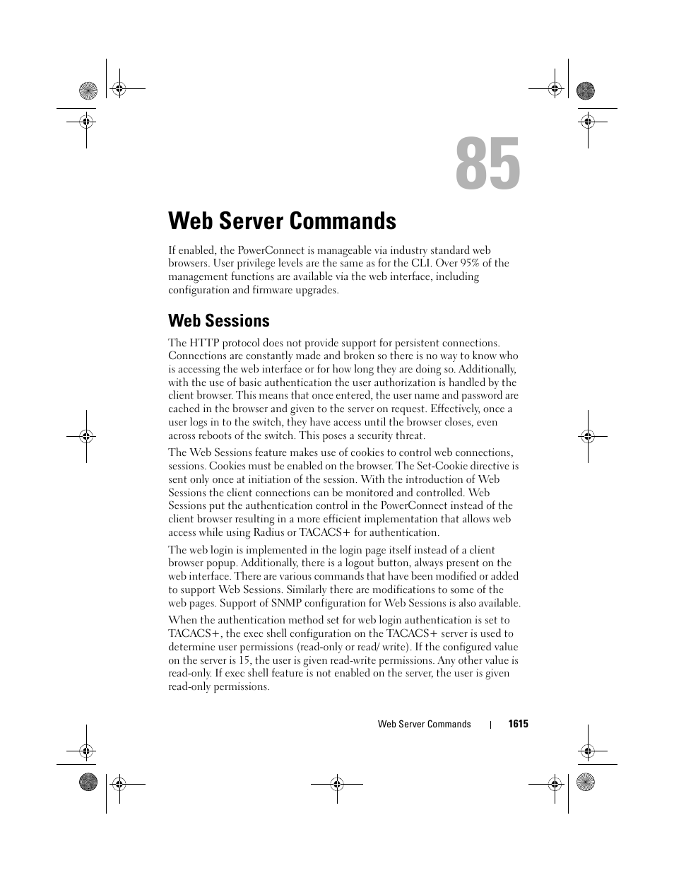 Web server commands, Web sessions, Web server | Commands | Dell POWEREDGE M1000E User Manual | Page 1619 / 1682