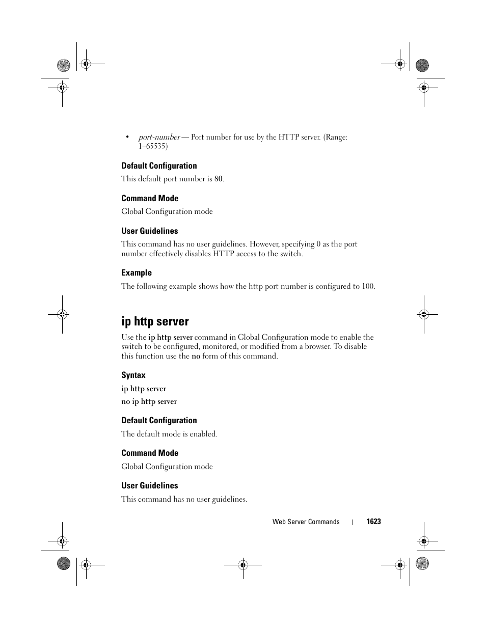 Default configuration, Command mode, User guidelines | Example, Ip http server, Syntax | Dell POWEREDGE M1000E User Manual | Page 1627 / 1682