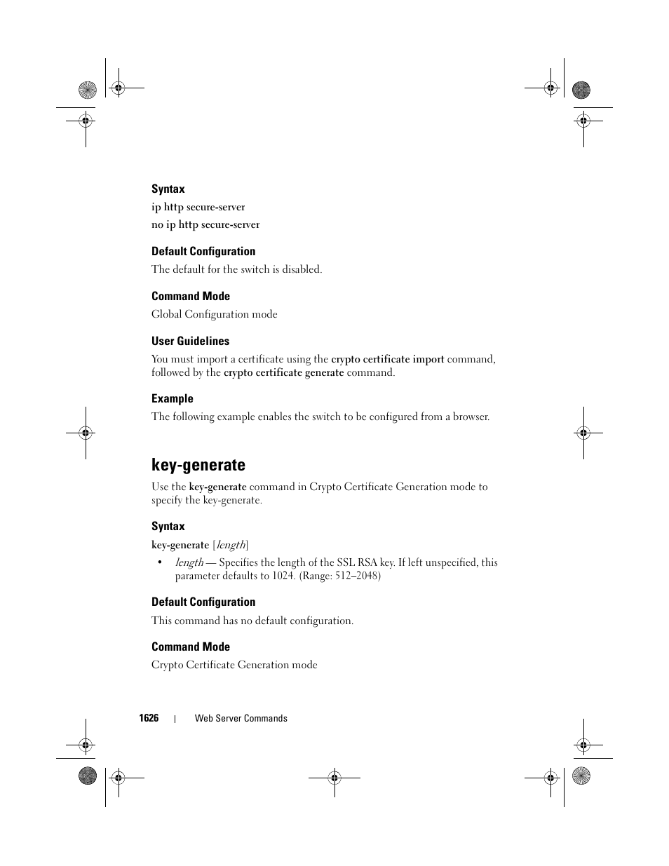 Syntax, Default configuration, Command mode | User guidelines, Example, Key-generate | Dell POWEREDGE M1000E User Manual | Page 1630 / 1682