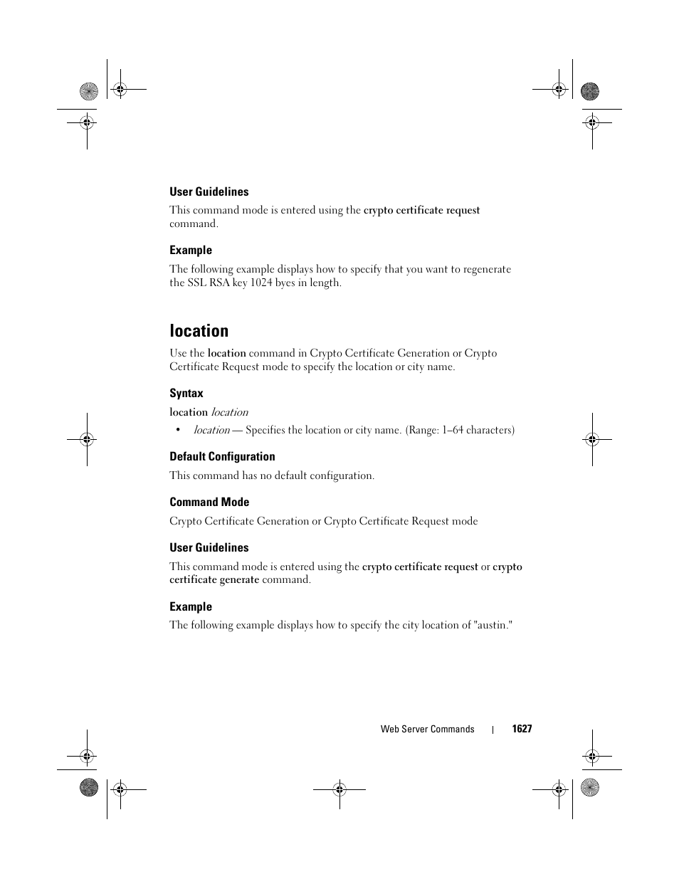 User guidelines, Example, Location | Syntax, Default configuration, Command mode | Dell POWEREDGE M1000E User Manual | Page 1631 / 1682