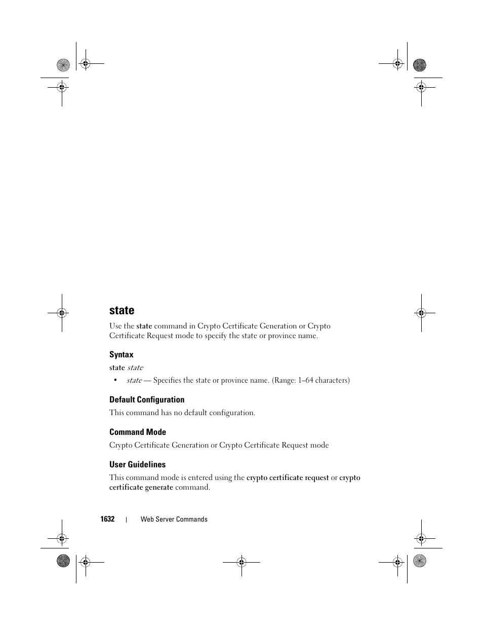 State, Syntax, Default configuration | Command mode, User guidelines | Dell POWEREDGE M1000E User Manual | Page 1636 / 1682