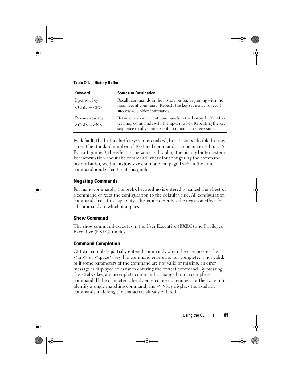 Negating commands, Show command, Command completion | Dell POWEREDGE M1000E User Manual | Page 165 / 1682