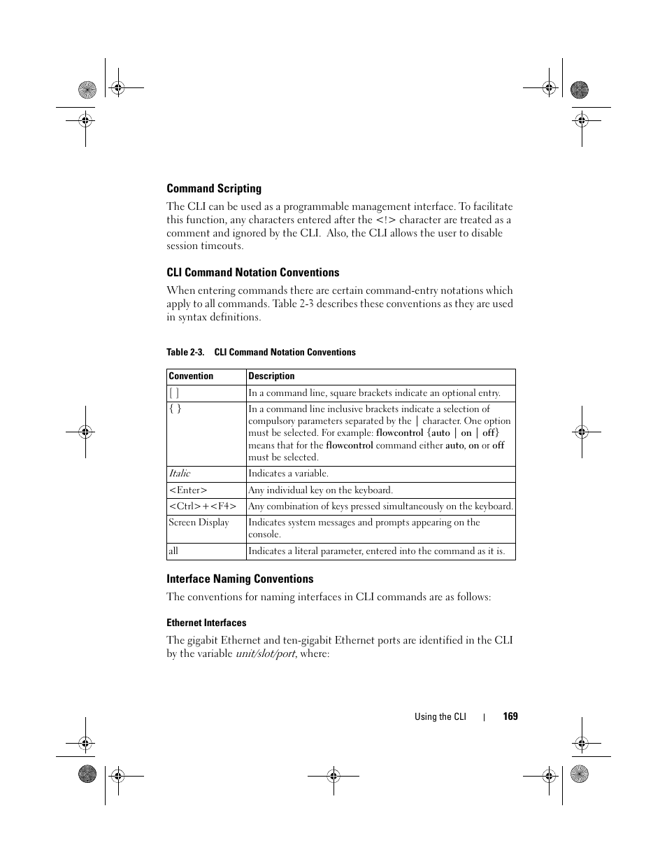 Command scripting, Cli command notation conventions, Interface naming conventions | Dell POWEREDGE M1000E User Manual | Page 169 / 1682