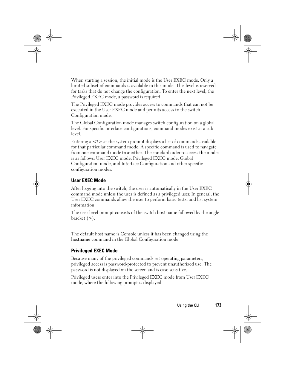 User exec mode, Privileged exec mode | Dell POWEREDGE M1000E User Manual | Page 173 / 1682