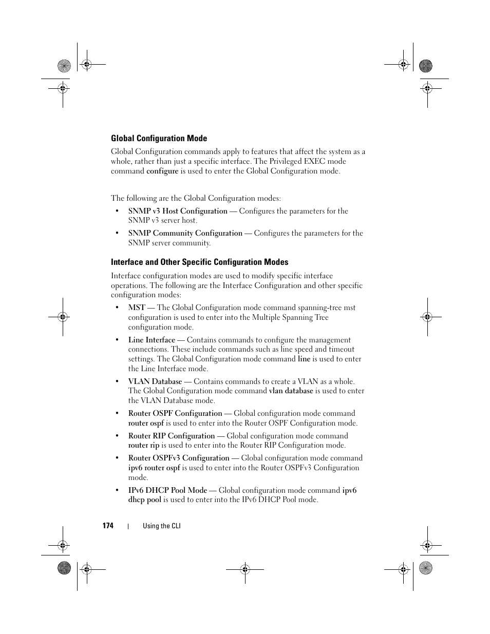 Global configuration mode, Interface and other specific configuration modes | Dell POWEREDGE M1000E User Manual | Page 174 / 1682