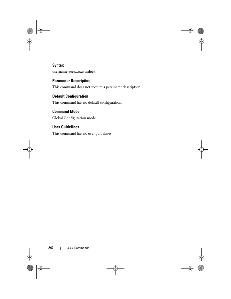 Syntax, Parameter description, Default configuration | Command mode, User guidelines | Dell POWEREDGE M1000E User Manual | Page 242 / 1682