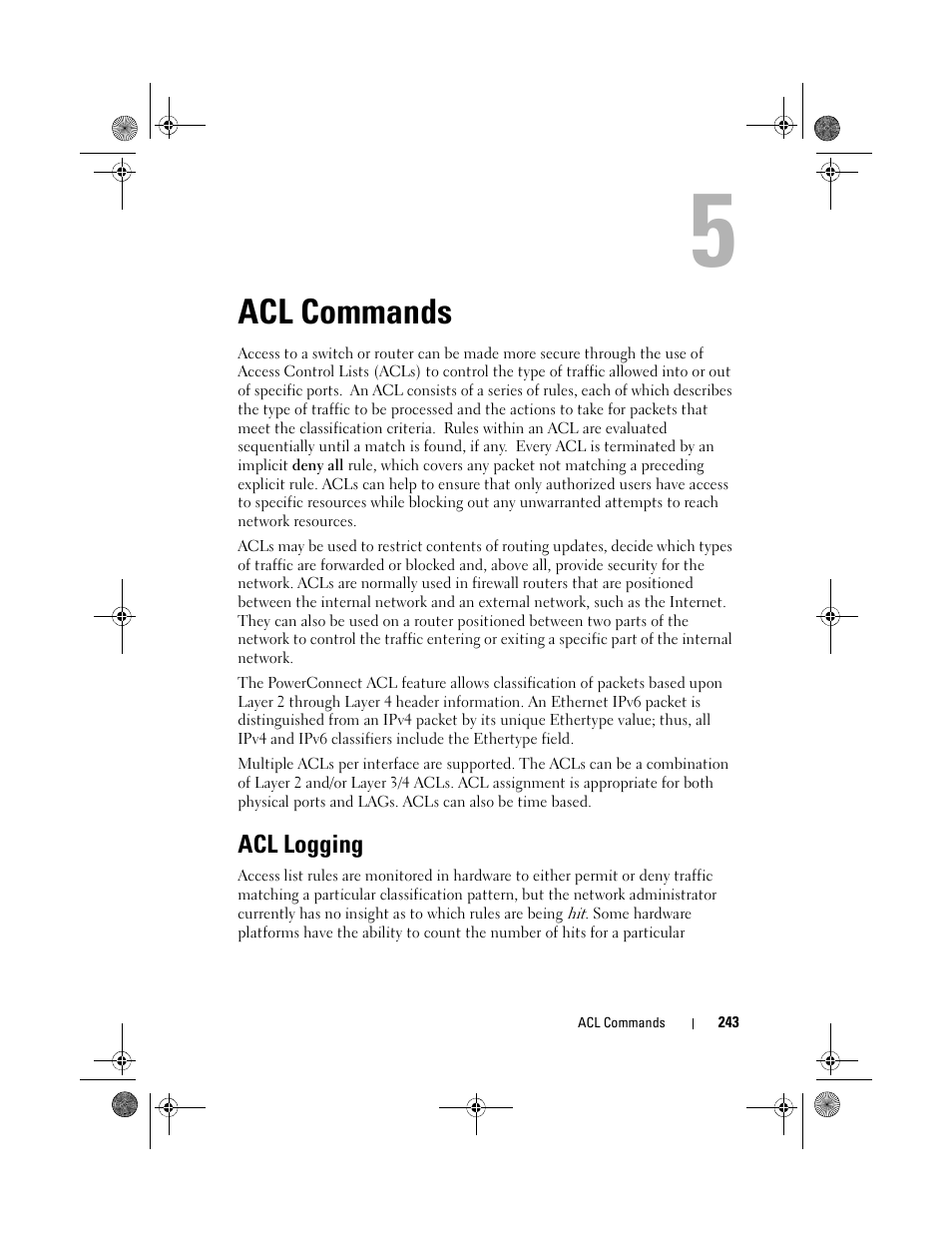 Acl commands, Acl logging | Dell POWEREDGE M1000E User Manual | Page 243 / 1682