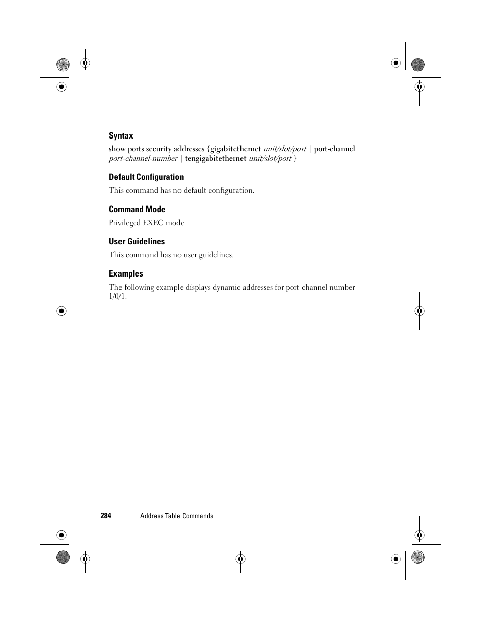 Syntax, Default configuration, Command mode | User guidelines, Examples | Dell POWEREDGE M1000E User Manual | Page 284 / 1682