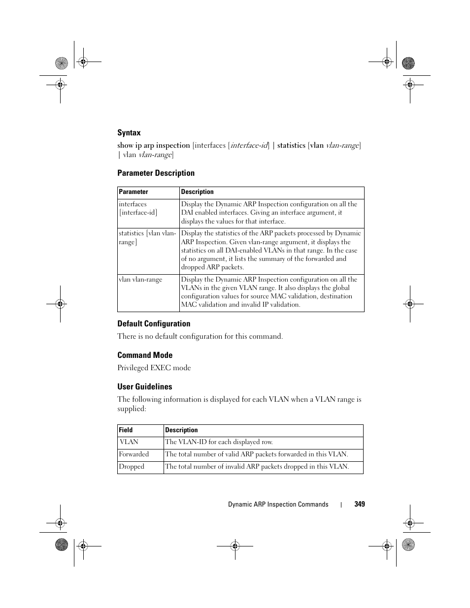 Syntax, Parameter description, Default configuration | Command mode, User guidelines | Dell POWEREDGE M1000E User Manual | Page 349 / 1682