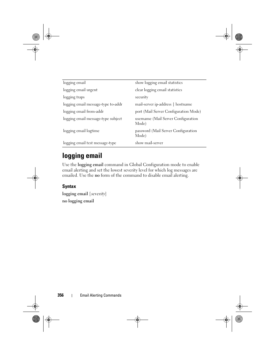 Logging email, Syntax | Dell POWEREDGE M1000E User Manual | Page 356 / 1682