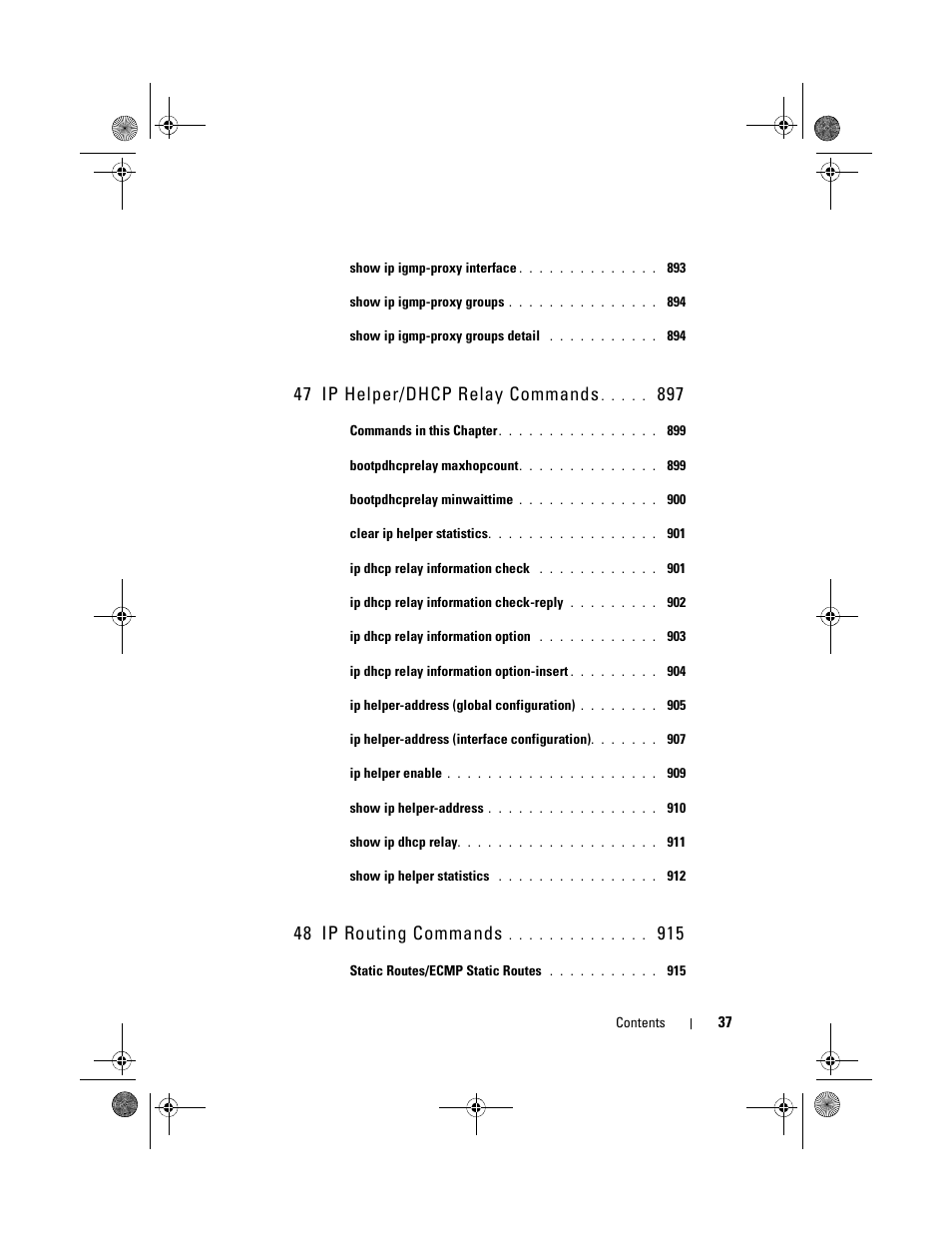 47 ip helper/dhcp relay commands, 48 ip routing commands | Dell POWEREDGE M1000E User Manual | Page 37 / 1682