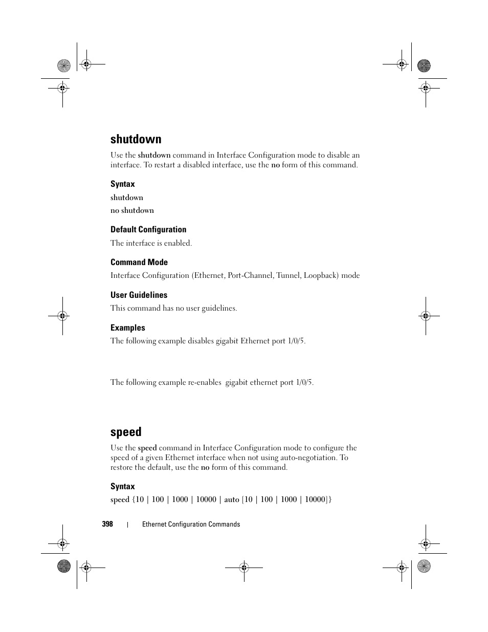 Shutdown, Syntax, Default configuration | Command mode, User guidelines, Examples, Speed, The speed a | Dell POWEREDGE M1000E User Manual | Page 398 / 1682