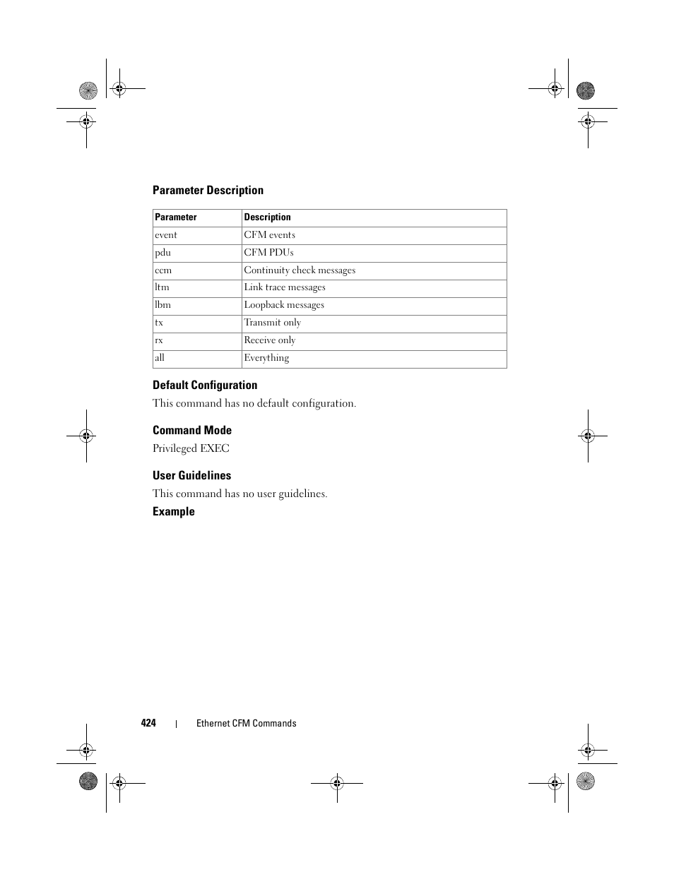 Parameter description, Default configuration, Command mode | User guidelines | Dell POWEREDGE M1000E User Manual | Page 424 / 1682