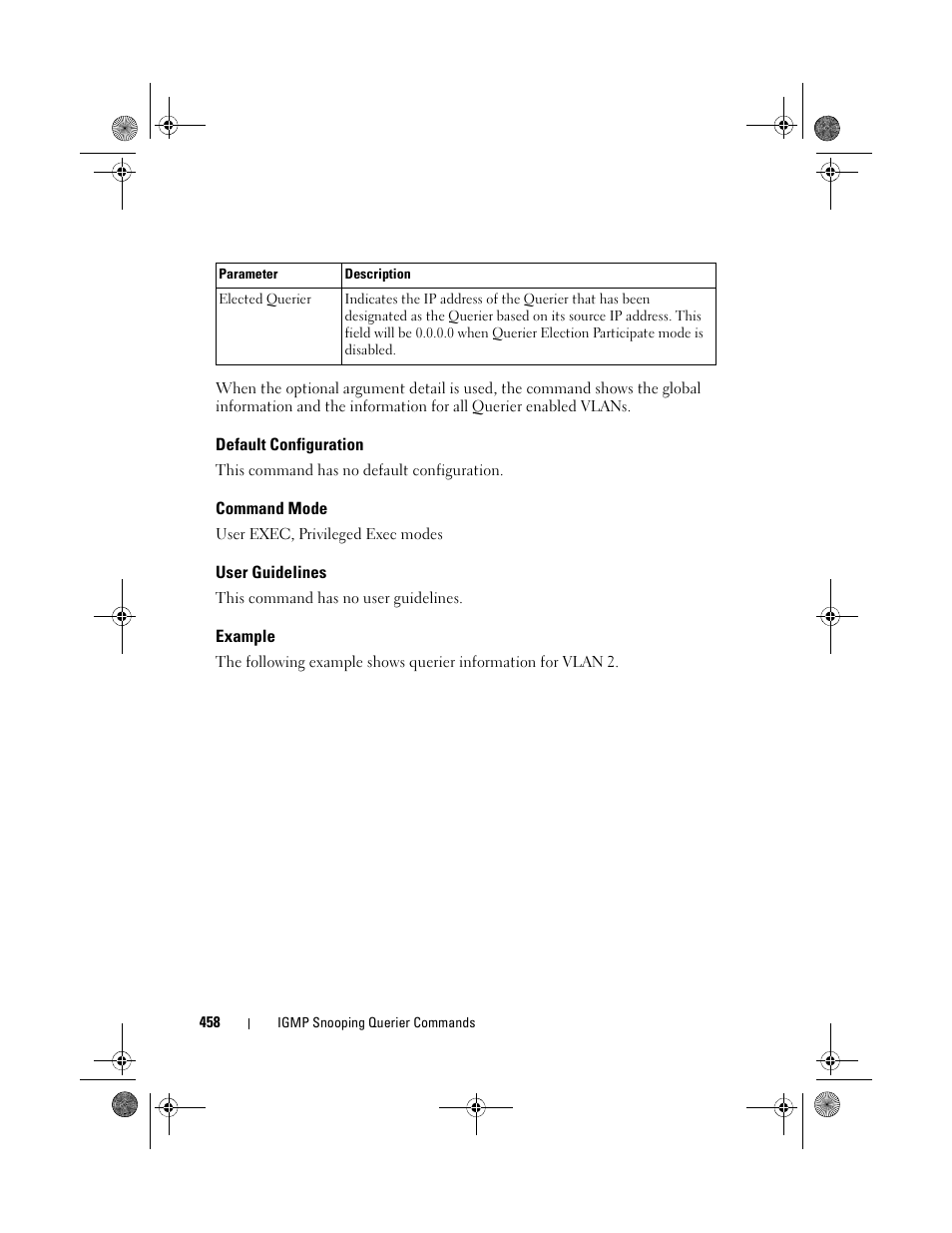 Default configuration, Command mode, User guidelines | Example | Dell POWEREDGE M1000E User Manual | Page 458 / 1682