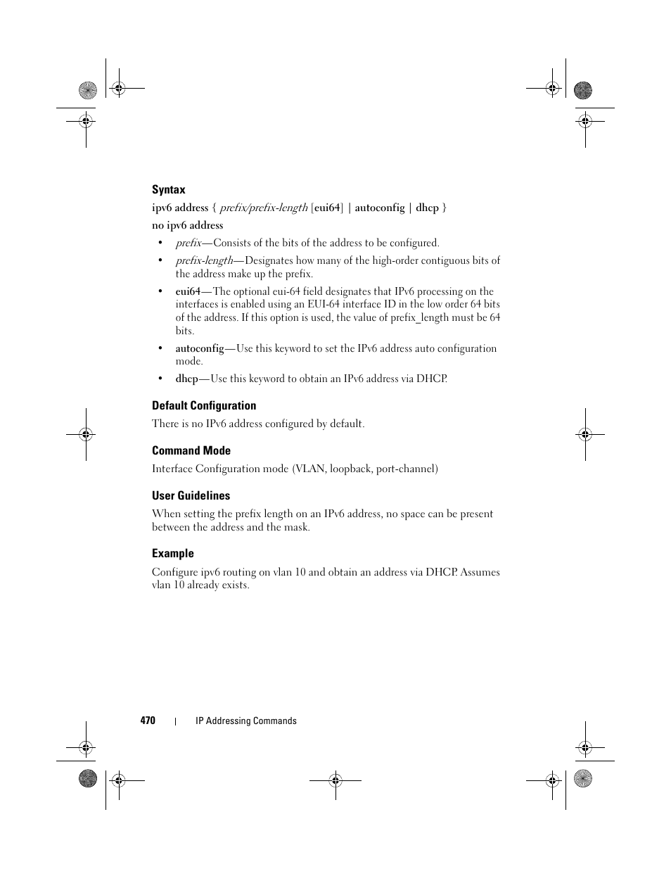 Syntax, Default configuration, Command mode | User guidelines, Example | Dell POWEREDGE M1000E User Manual | Page 470 / 1682