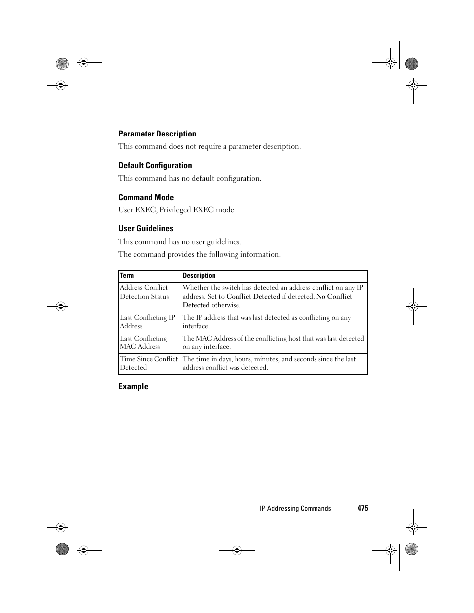 Parameter description, Default configuration, Command mode | User guidelines, Example | Dell POWEREDGE M1000E User Manual | Page 475 / 1682