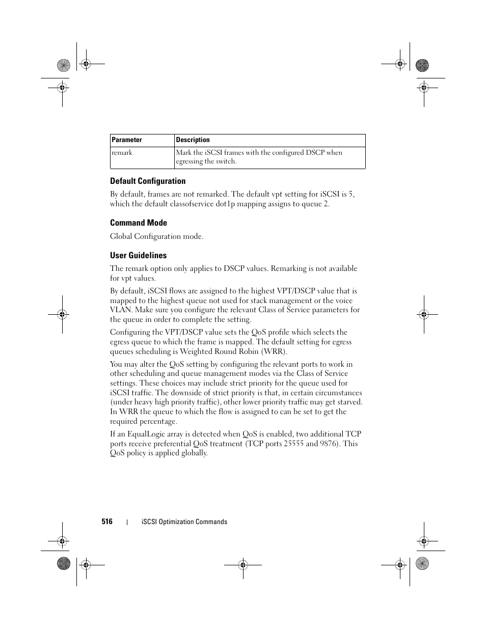 Default configuration, Command mode, User guidelines | Dell POWEREDGE M1000E User Manual | Page 516 / 1682