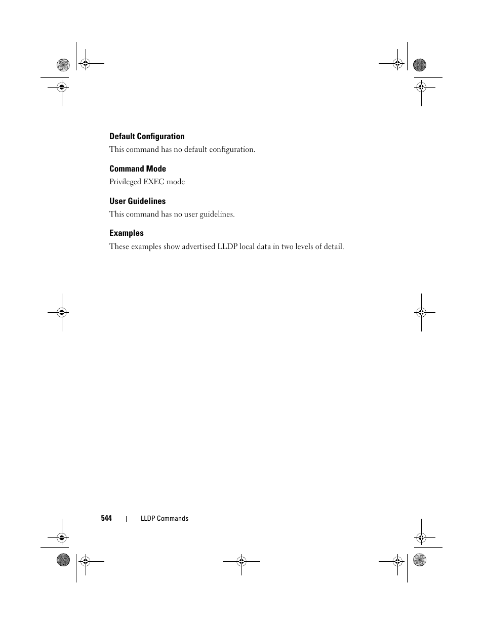 Default configuration, Command mode, User guidelines | Examples | Dell POWEREDGE M1000E User Manual | Page 544 / 1682