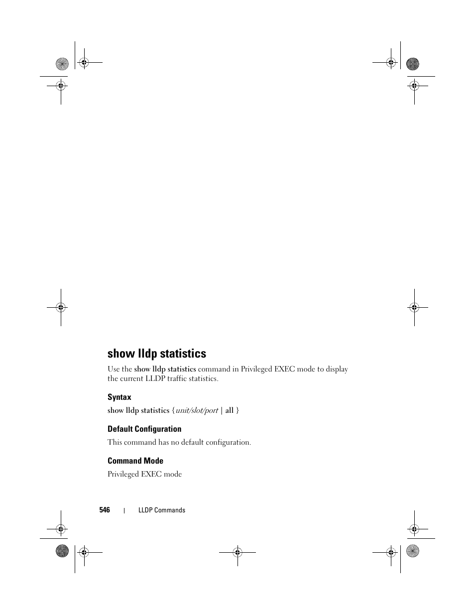 Show lldp statistics, Syntax, Default configuration | Command mode | Dell POWEREDGE M1000E User Manual | Page 546 / 1682