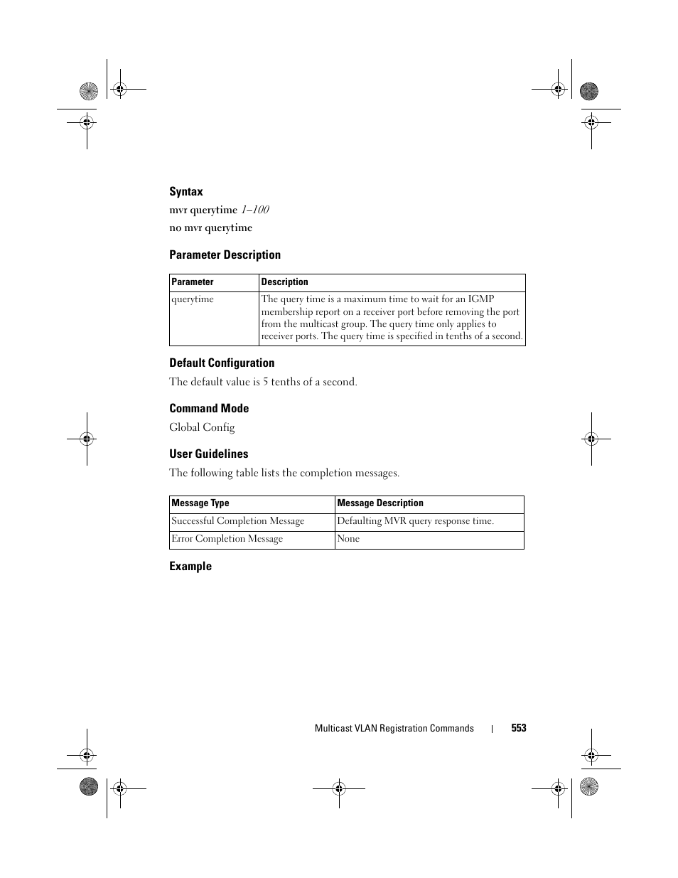 Syntax, Parameter description, Default configuration | Command mode, User guidelines, Example | Dell POWEREDGE M1000E User Manual | Page 553 / 1682