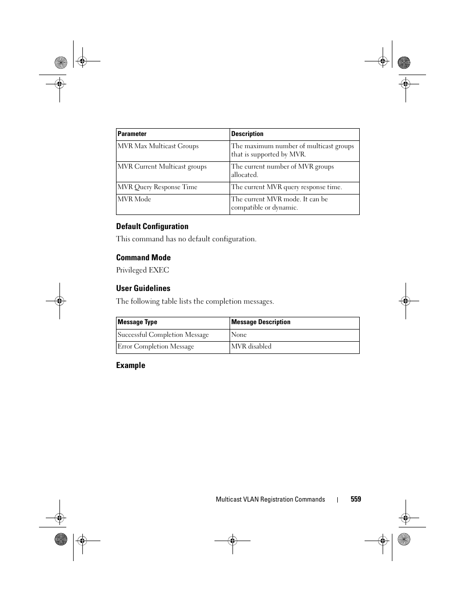 Default configuration, Command mode, User guidelines | Example | Dell POWEREDGE M1000E User Manual | Page 559 / 1682