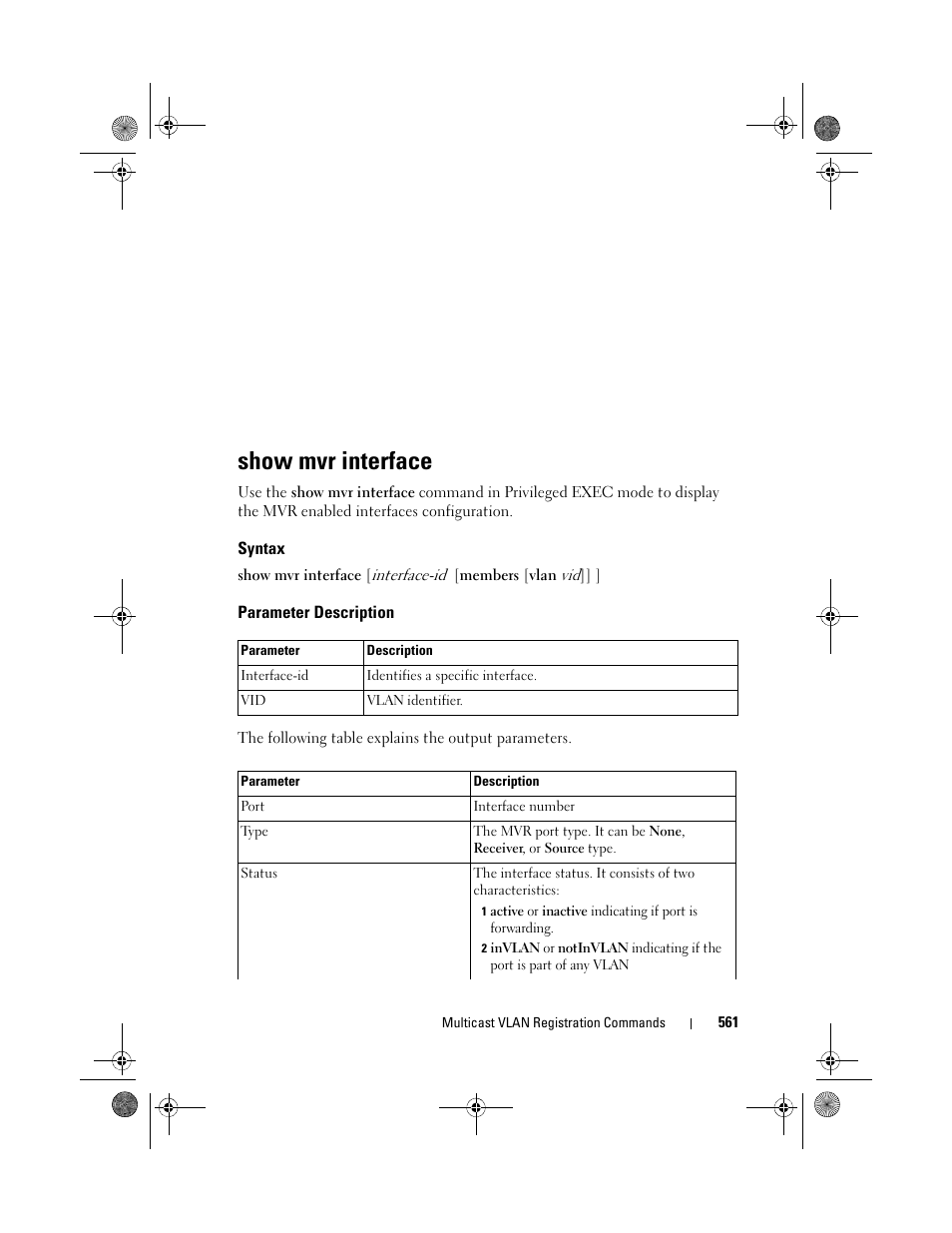 Show mvr interface, Syntax, Parameter description | Dell POWEREDGE M1000E User Manual | Page 561 / 1682