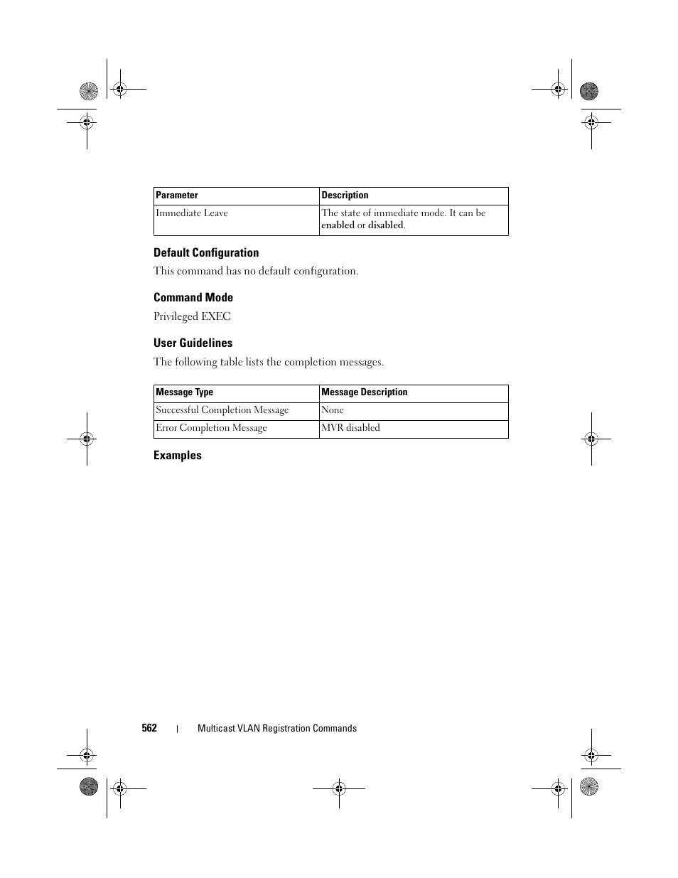 Default configuration, Command mode, User guidelines | Examples | Dell POWEREDGE M1000E User Manual | Page 562 / 1682