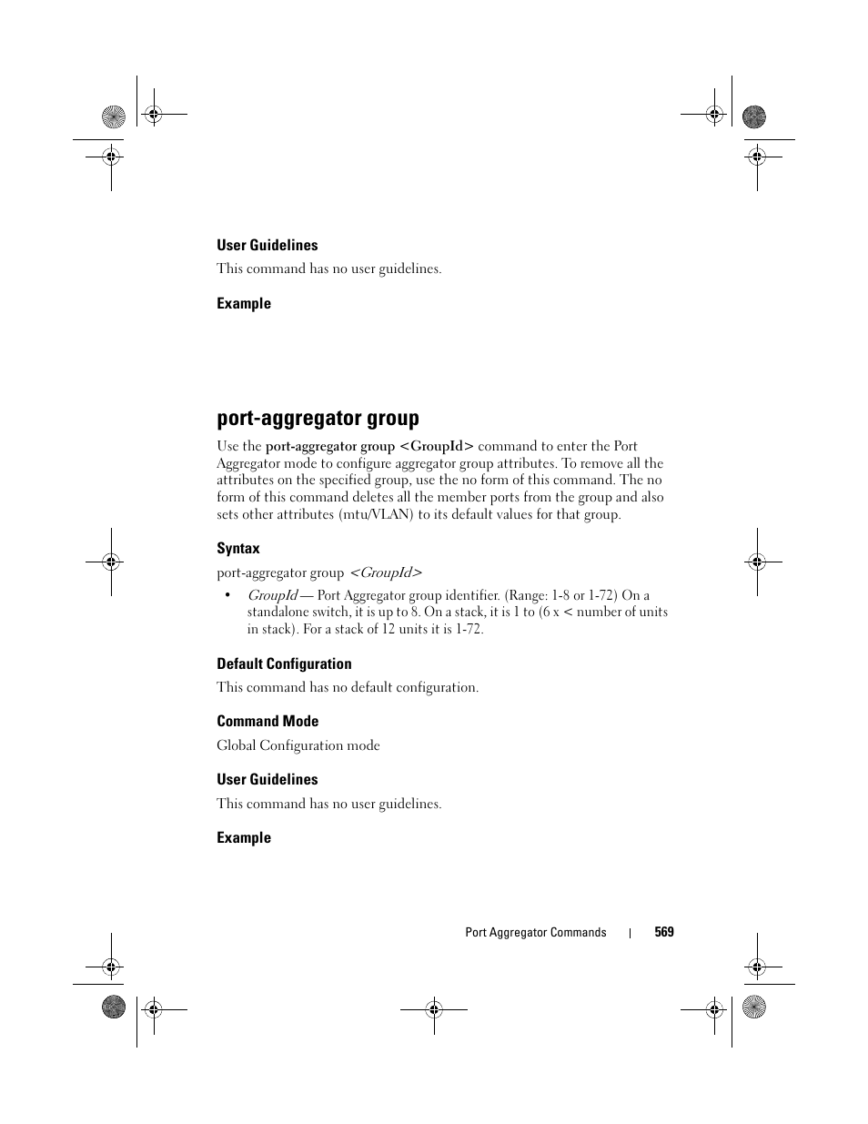 User guidelines, Example, Port-aggregator group | Syntax, Default configuration, Command mode | Dell POWEREDGE M1000E User Manual | Page 569 / 1682