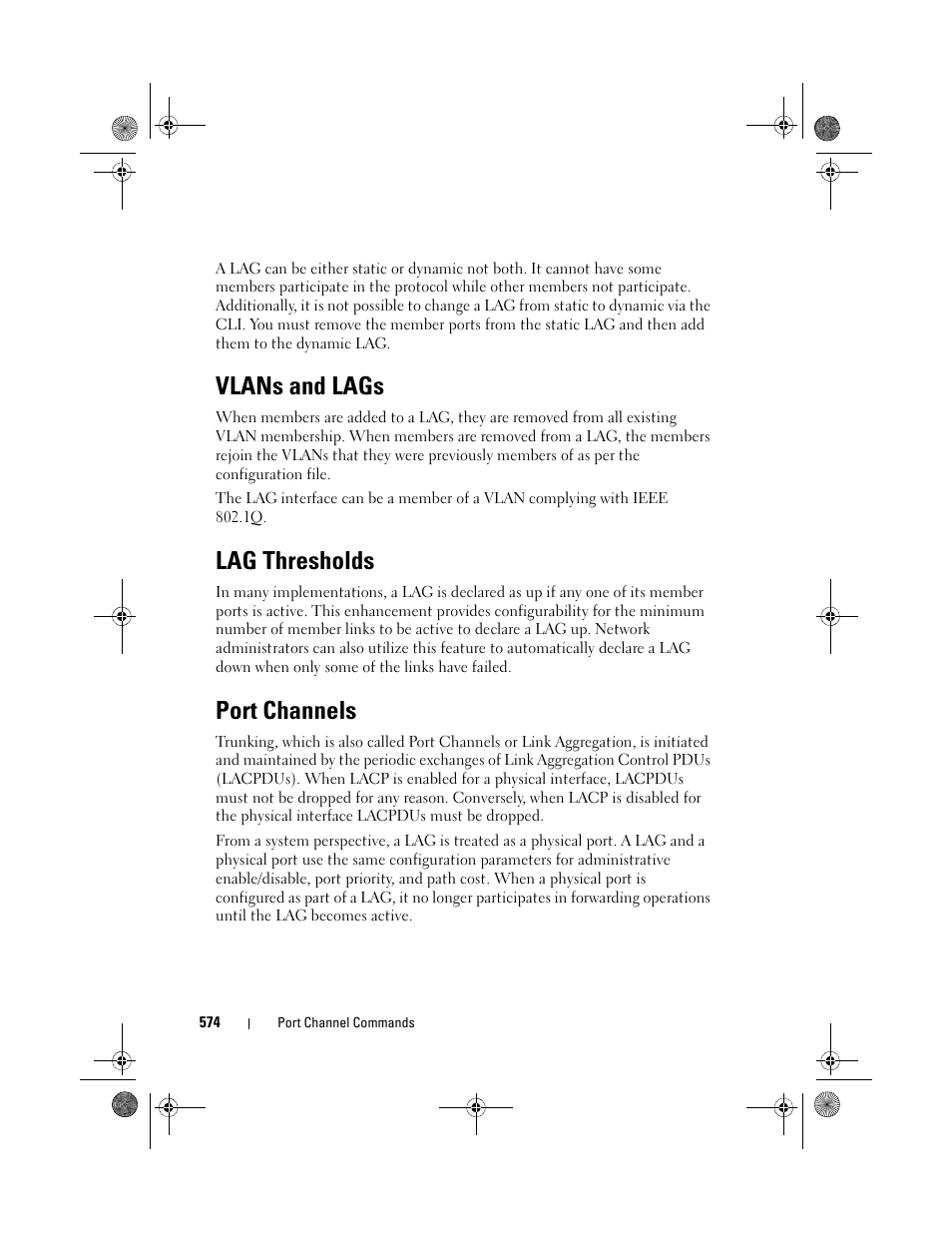 Vlans and lags, Lag thresholds, Port channels | Dell POWEREDGE M1000E User Manual | Page 574 / 1682