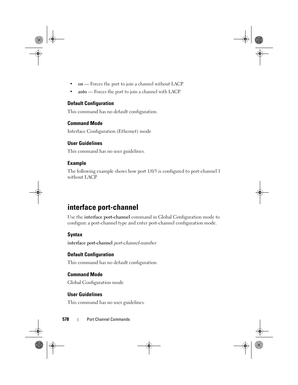 Default configuration, Command mode, User guidelines | Example, Interface port-channel, Syntax | Dell POWEREDGE M1000E User Manual | Page 578 / 1682