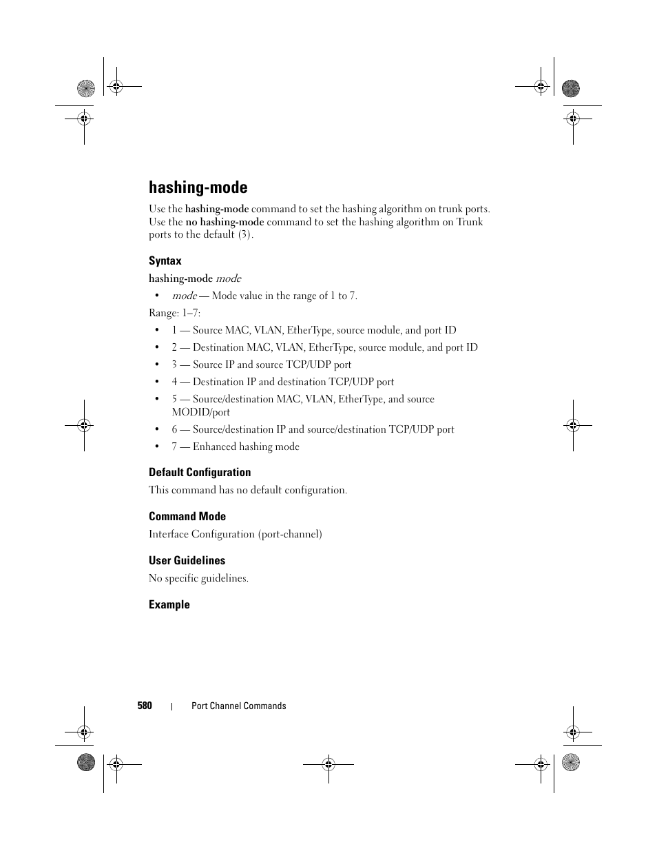 Hashing-mode, Syntax, Default configuration | Command mode, User guidelines, Example | Dell POWEREDGE M1000E User Manual | Page 580 / 1682